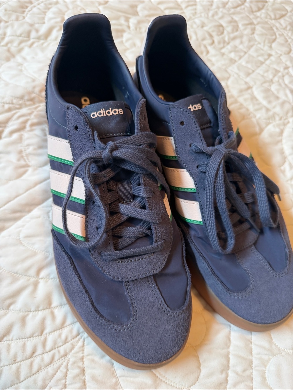 adidas Navy Low-Profile Sneakers with White and Green Stripes - Picture 2 of 6